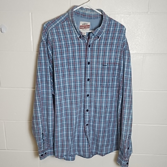 Eddie Bauer Sports Shop Men's Blue Plaid Work Shirt Pocket Cotton - Picture 1 of 13